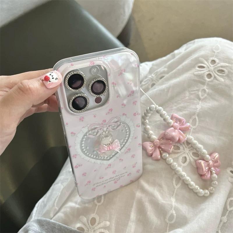 LACE HEART KITTY IPHONE CASE WITH CHARM S0325