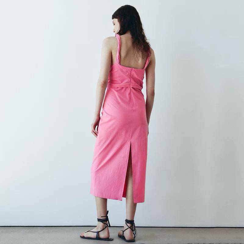 Pink sleeveless midi dress