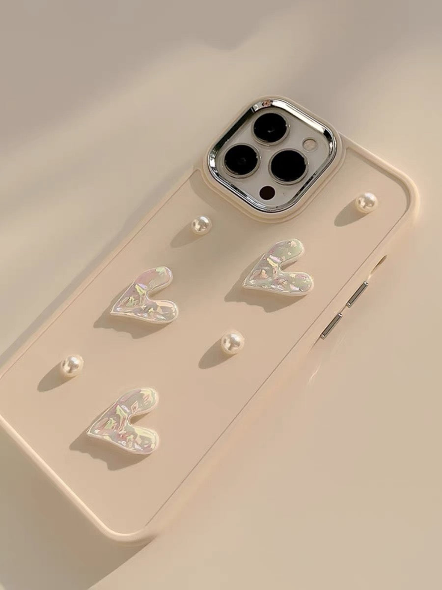 WHITE HEARTS & PEARLS iPhone case