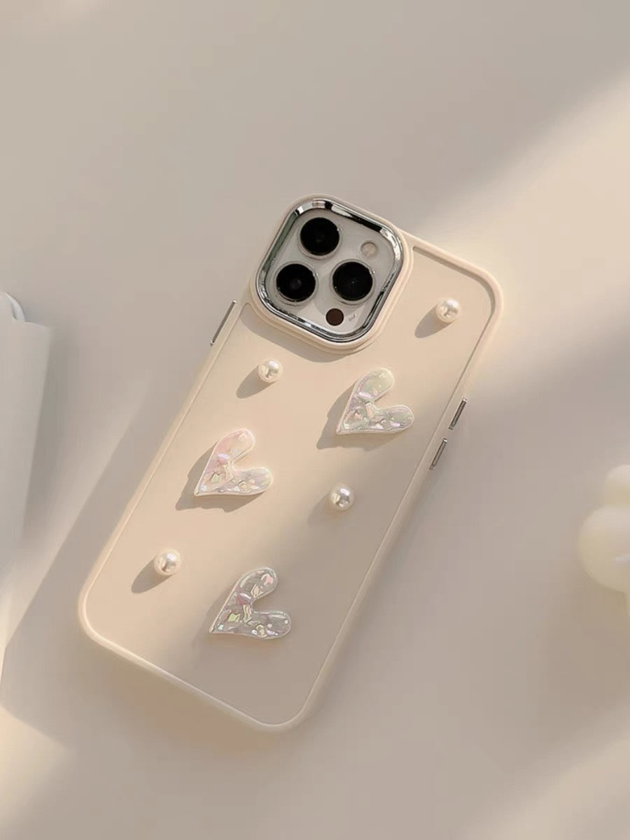 WHITE HEARTS & PEARLS iPhone case