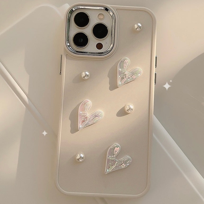 WHITE HEARTS & PEARLS iPhone case