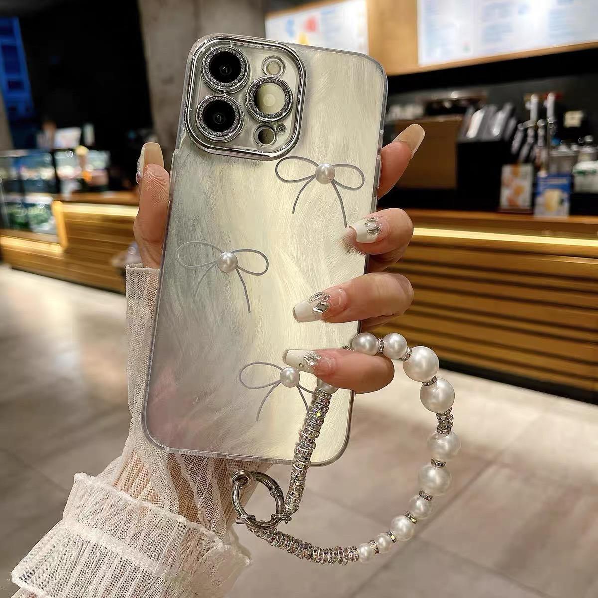 SILER TRIPLE BOW PEARL IPHONE CASE  WITH CHARM S0340