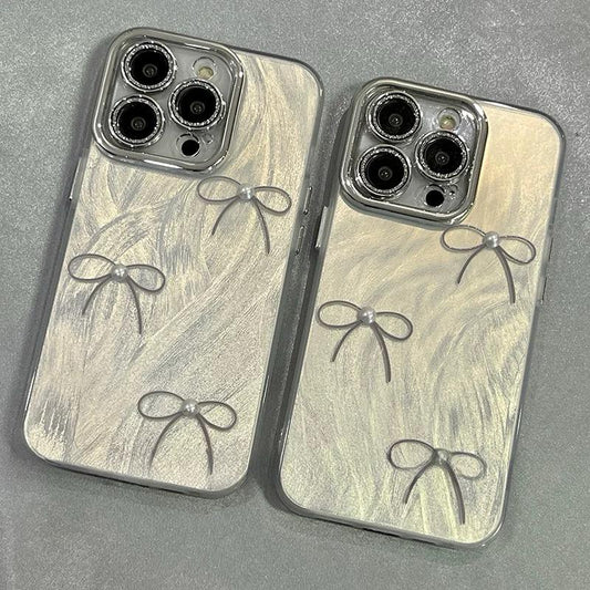 SILER TRIPLE BOW PEARL IPHONE CASE  WITH CHARM S0340