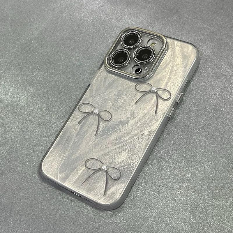 SILER TRIPLE BOW PEARL IPHONE CASE  WITH CHARM S0340