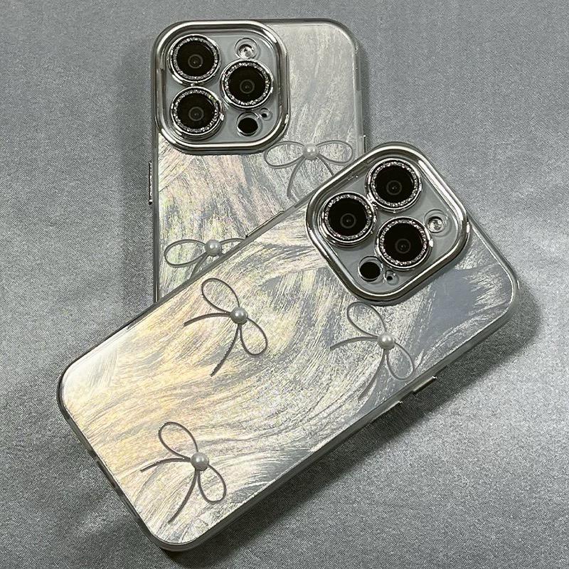 SILER TRIPLE BOW PEARL IPHONE CASE  WITH CHARM S0340