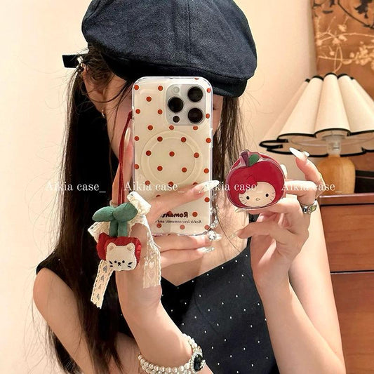 RED POLKA ROMANTIC IPHONE CASE WITH HOLDER S0342