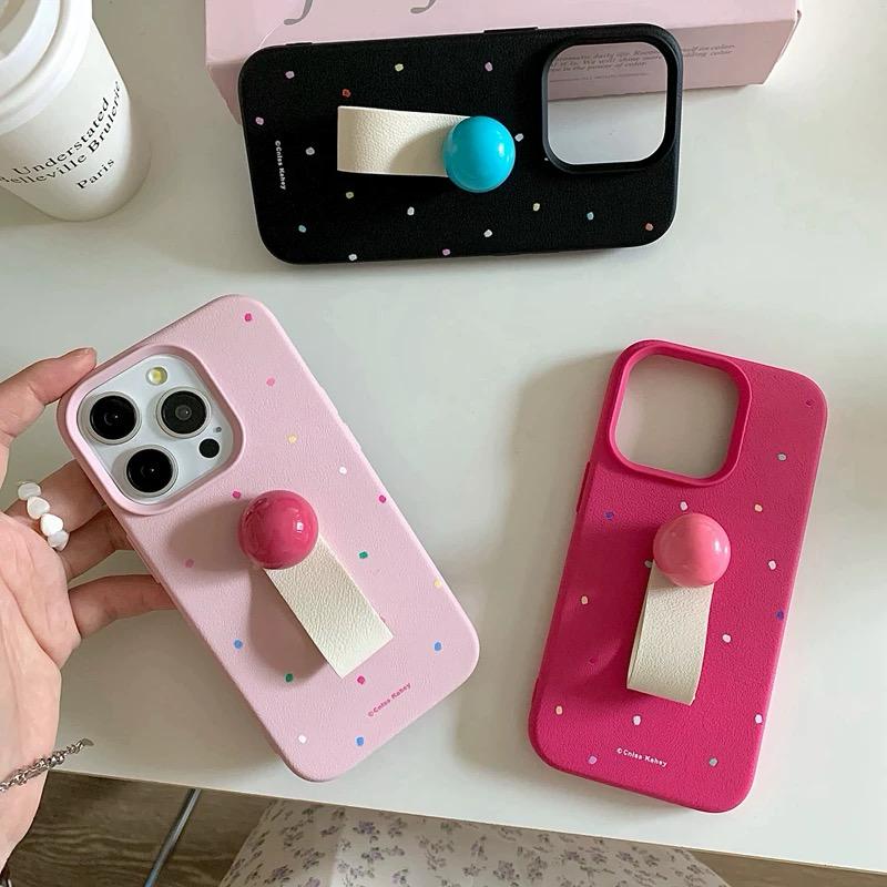 PINK POLKA IPHONE CASE WITH HOLDER S0343