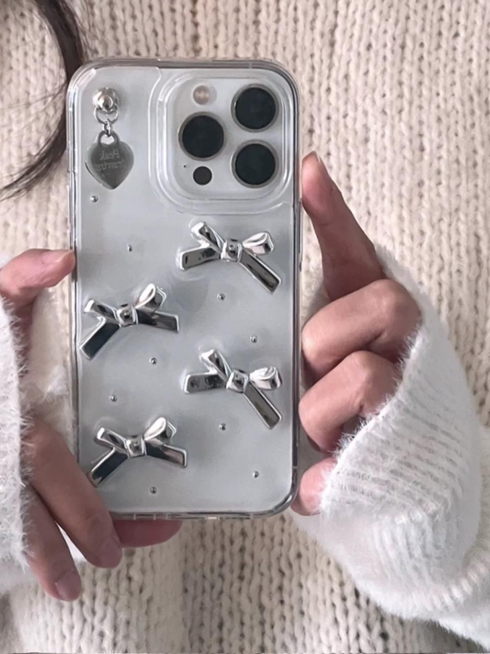 TRANSPARENT SILVER BOWKNOT IPHONE CASE S0345