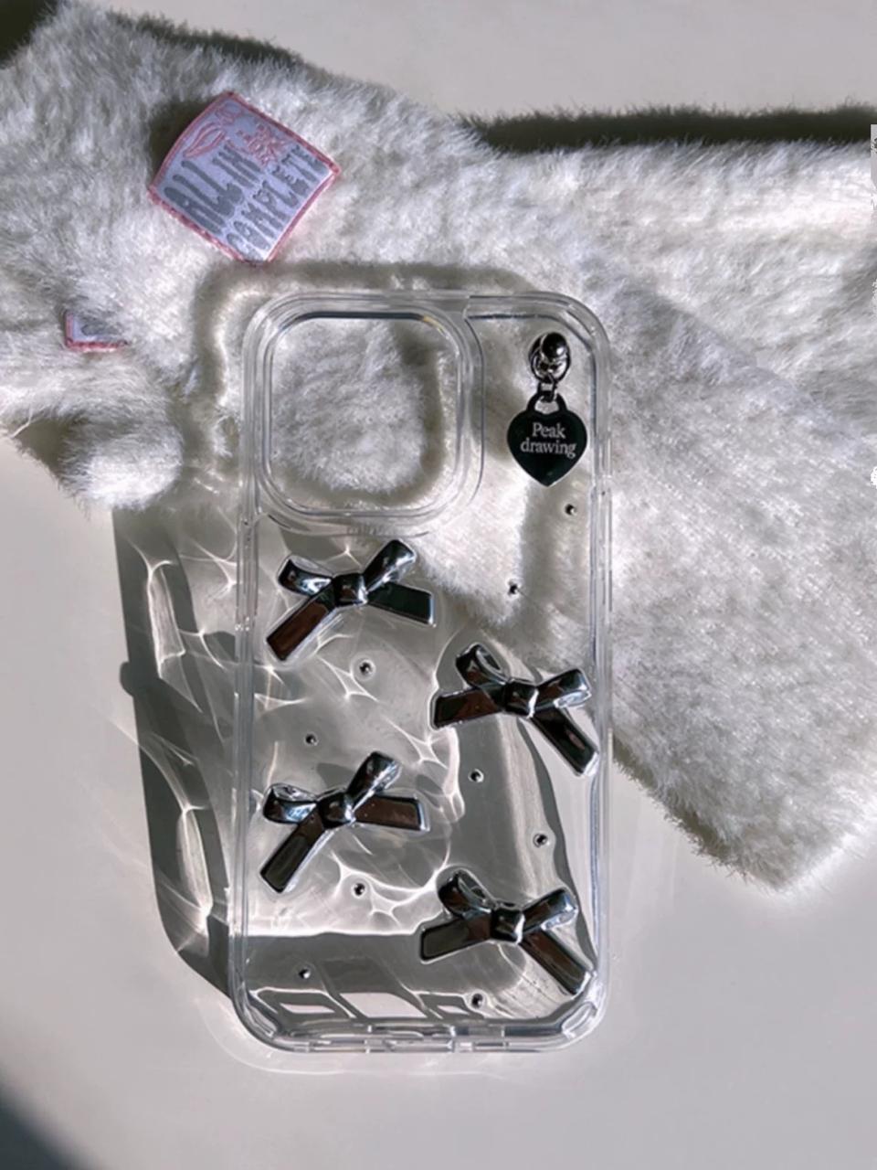 TRANSPARENT SILVER BOWKNOT IPHONE CASE S0345
