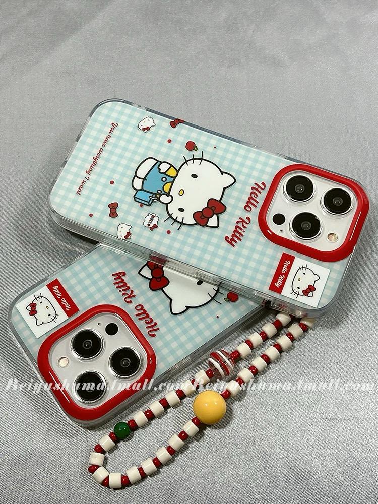 HELLO KITTY RED BLUE IPHONE CASE WITH CHARM  S0323