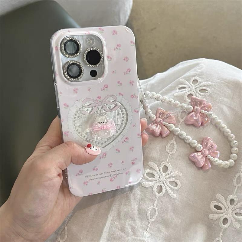 LACE HEART KITTY IPHONE CASE WITH CHARM  S0325