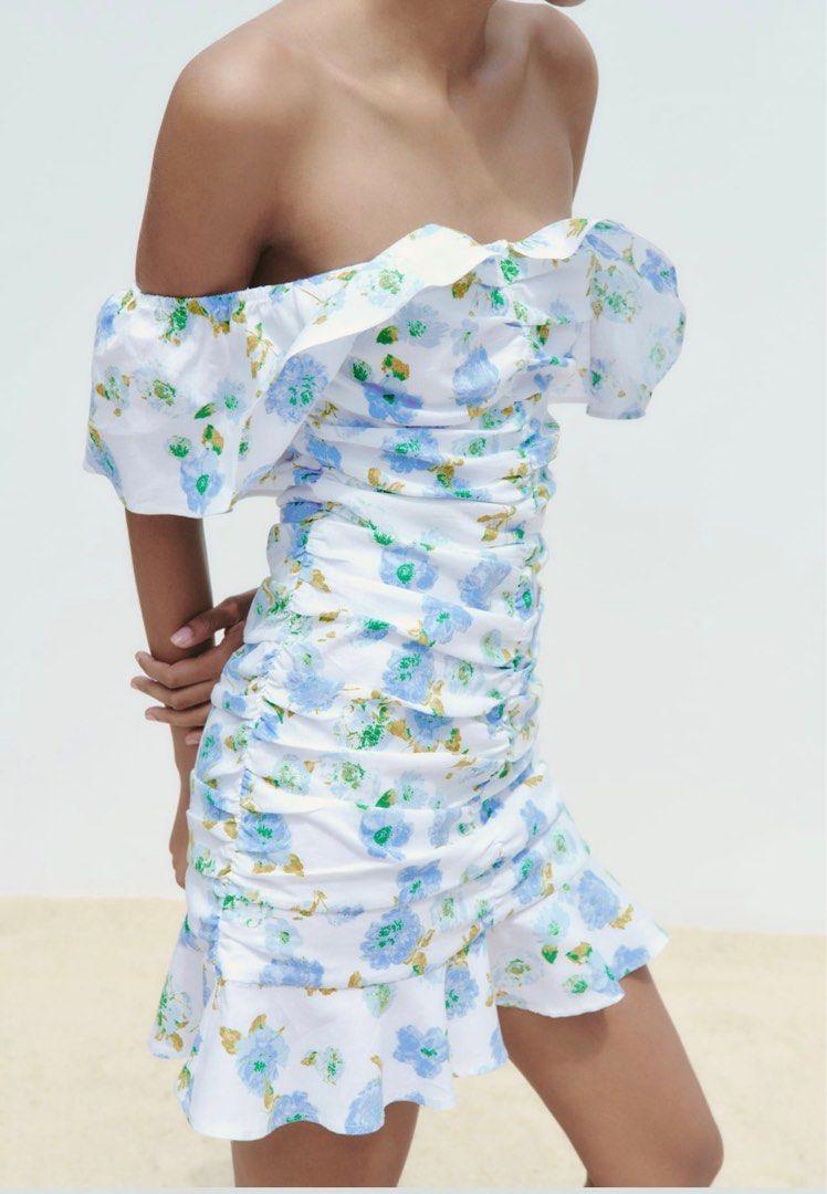 Ruched floral-print mini dress