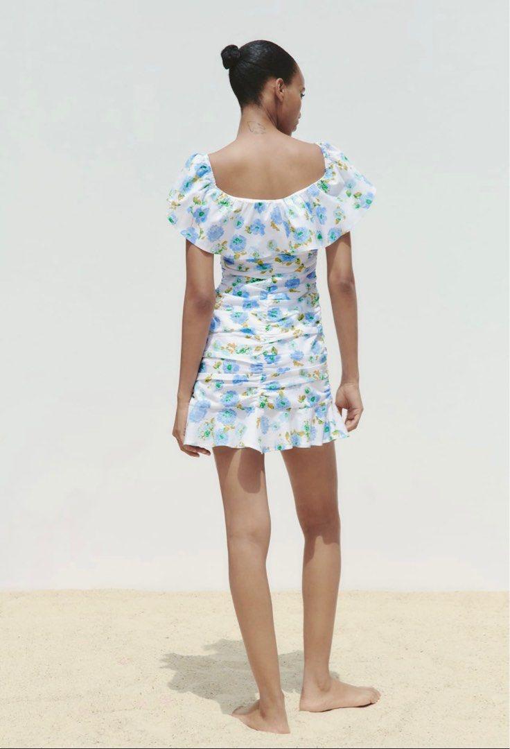Ruched floral-print mini dress
