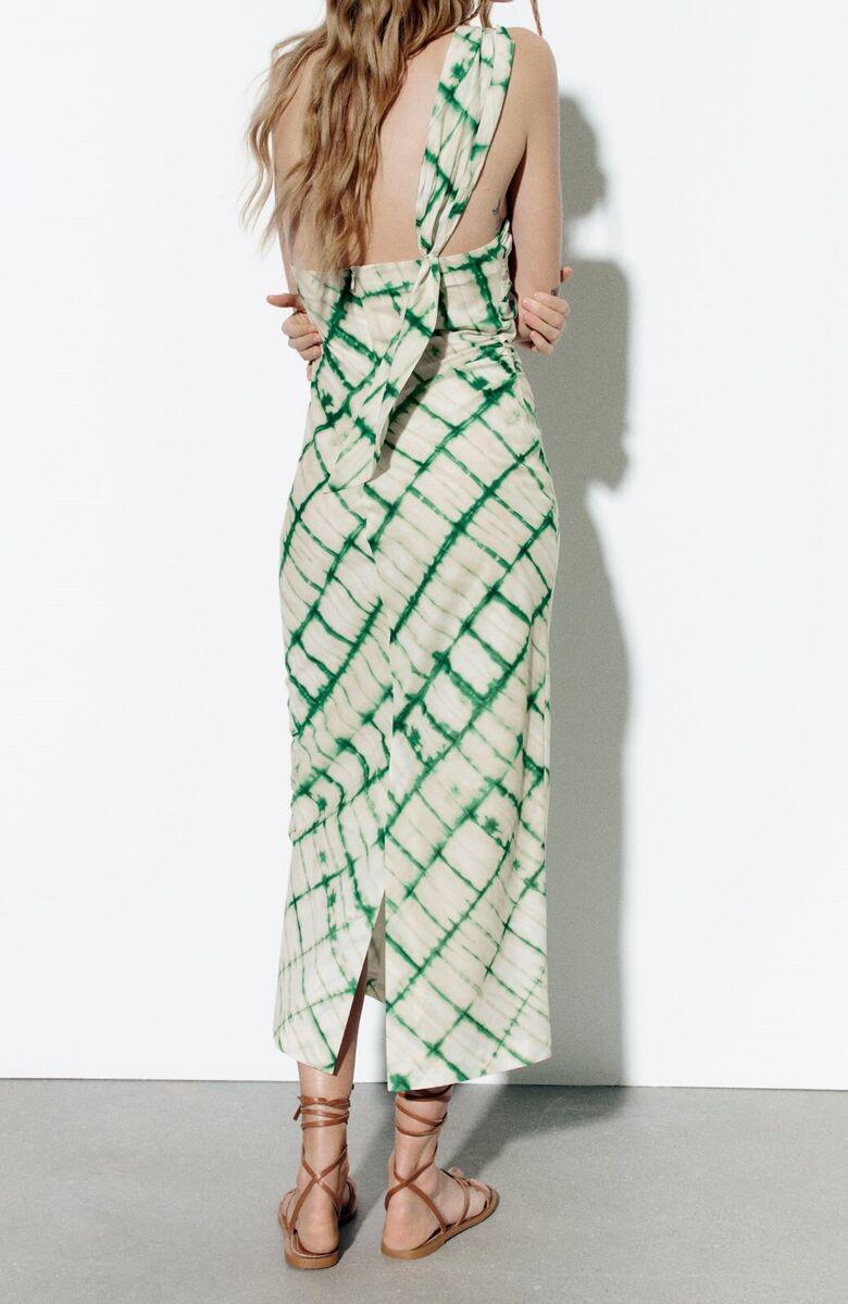 Midi Dress Ecru White Green Asymmetric