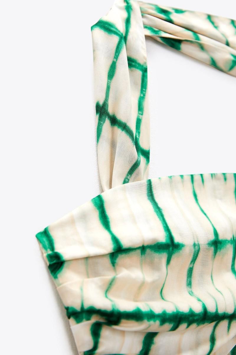 Midi Dress Ecru White Green Asymmetric