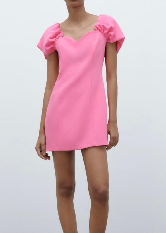 Pink Puff Sleeve Sweetheart Mini Dress