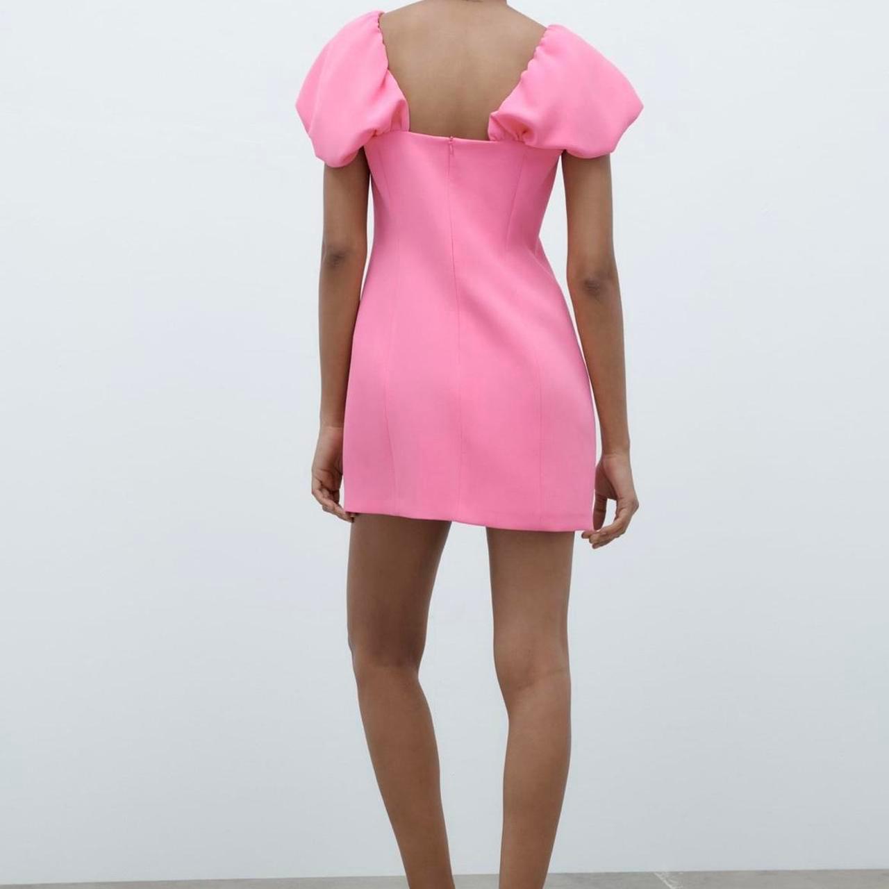 Pink Puff Sleeve Sweetheart Mini Dress