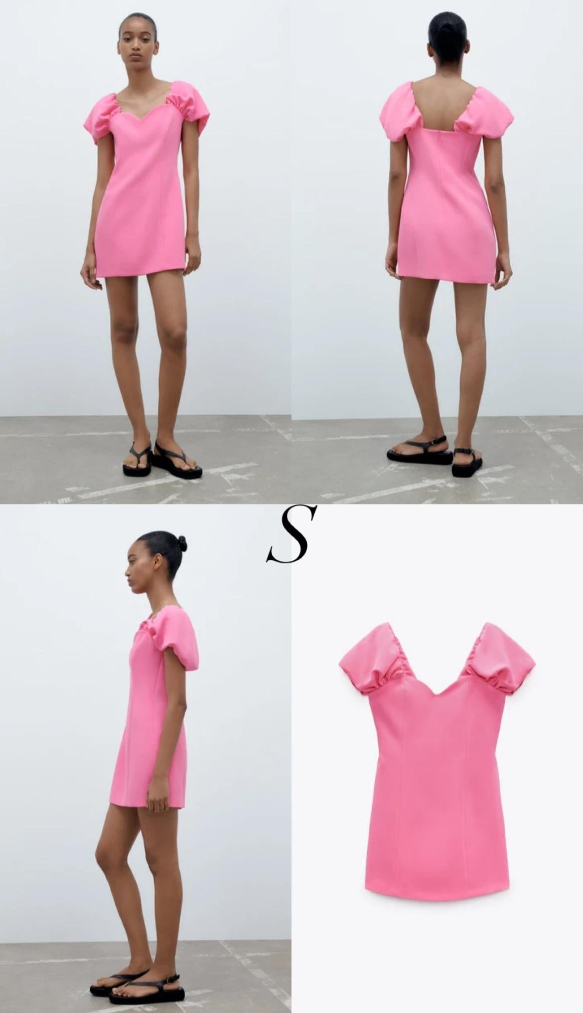 Pink Puff Sleeve Sweetheart Mini Dress