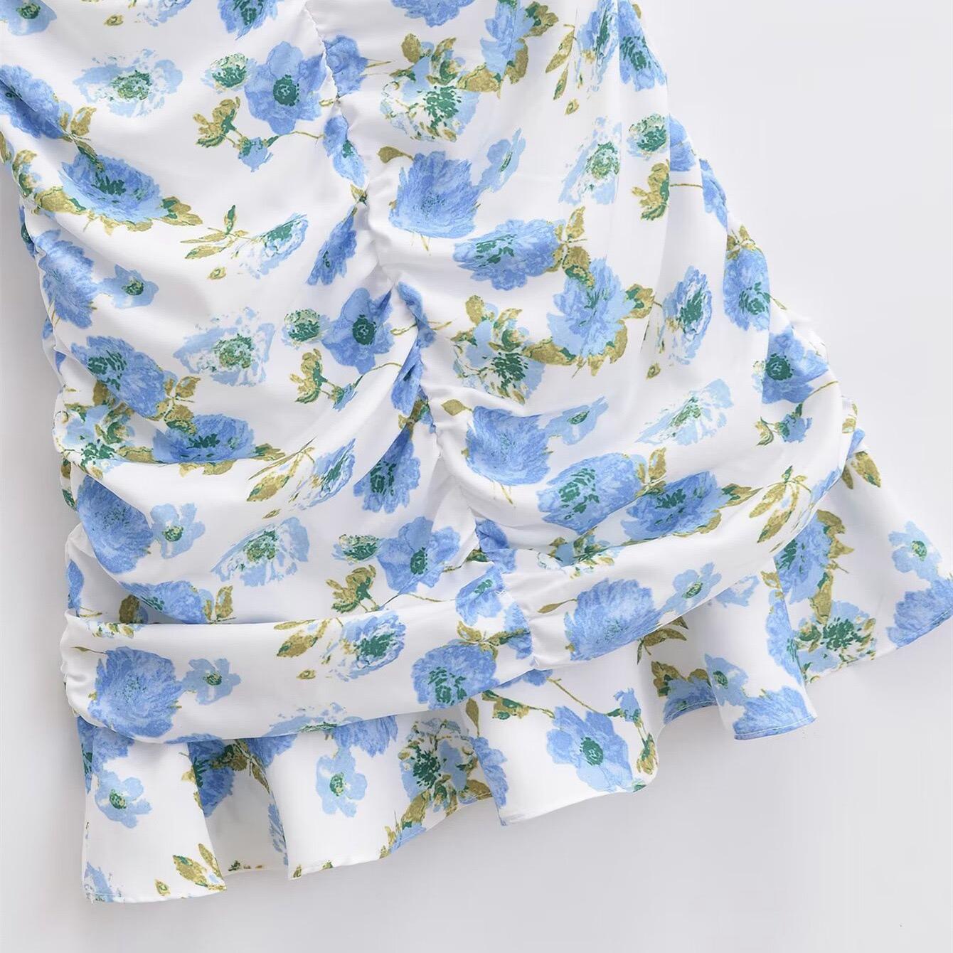 Ruched floral-print mini dress